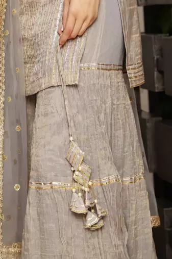 Grey metallic chanderi sharara set