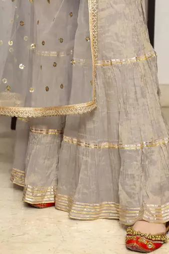 Grey metallic chanderi sharara set