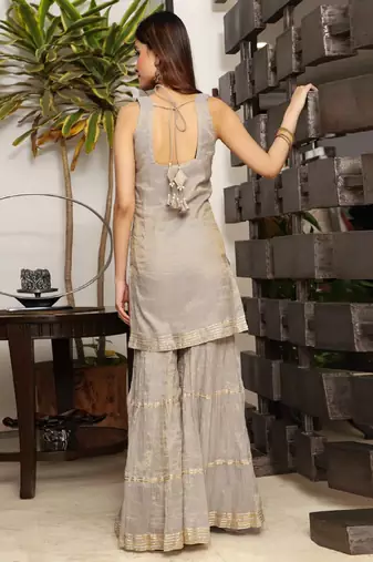 Grey metallic chanderi sharara set