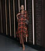 Maroon ajrakh modal silk kurta set with embroidery and striped pants