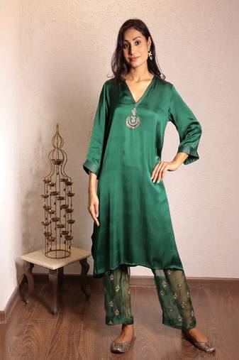 Dark green sheer buta modal co-ord set