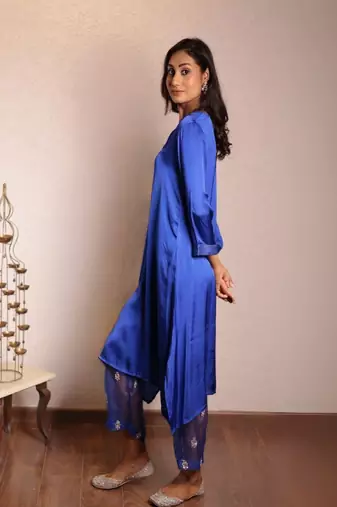 Navy blue sheer buta modal co-ord set