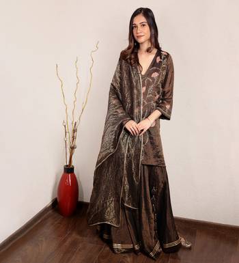Black hand embroidered v-neck tissue sharara set 2