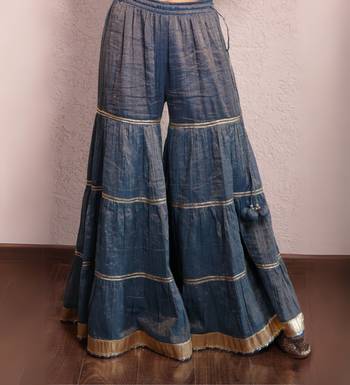 Indigo blue hand embroidered tissue sharara set 4