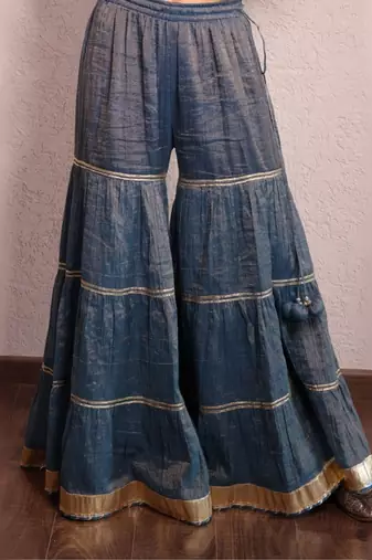 Indigo blue hand embroidered tissue sharara set