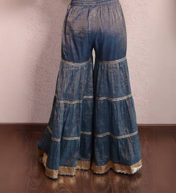 Indigo blue hand embroidered tissue sharara set 5