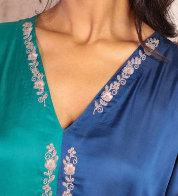 modal silk asymmetric kurta set with dori work embroidery 2