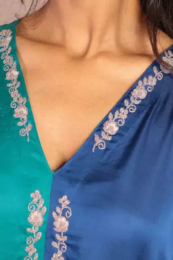 modal silk asymmetric kurta set with dori work embroidery
