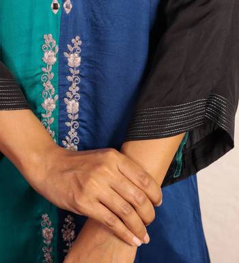 modal silk asymmetric kurta set with dori work embroidery 3
