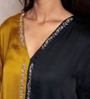 modal silk asymmetric kurta set with hand embroidery 2