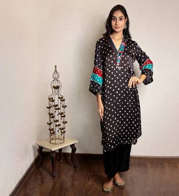 Black bandhani kurta set with thread work 1