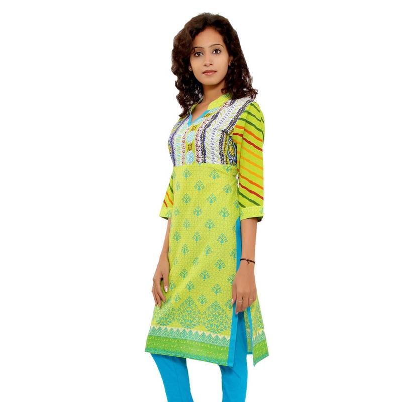 Chinese Collar VNeck Cotton Kurti LITTLE INDIA 696432