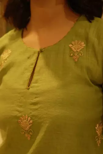 Green chanderi embroidered suit set with dupatta