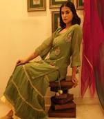 Green hand embroidered tissue sharara set with dupatta
