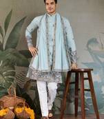 Sky blue viscose silk threads & sequance embroidered work kurta with dupatta
