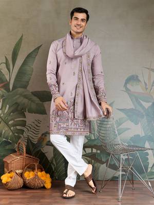 Dusty pink viscose silk threads & sequance embroidered work kurta with dupatta 1