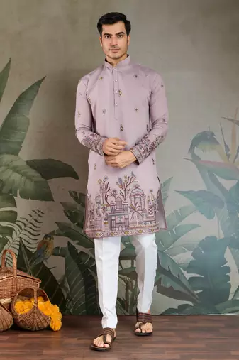 Dusty pink viscose silk threads & sequance embroidered work kurta with dupatta