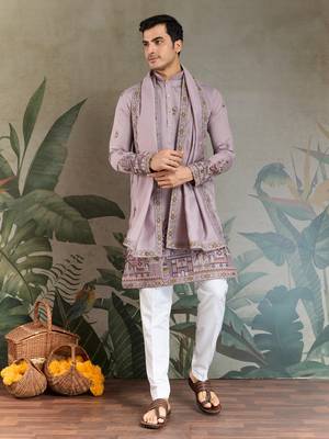 Dusty pink viscose silk threads & sequance embroidered work kurta with dupatta 3