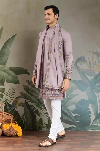 Dusty pink viscose silk threads & sequance embroidered work kurta with dupatta