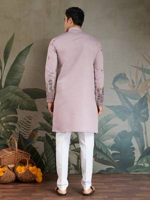 Dusty pink viscose silk threads & sequance embroidered work kurta with dupatta 5