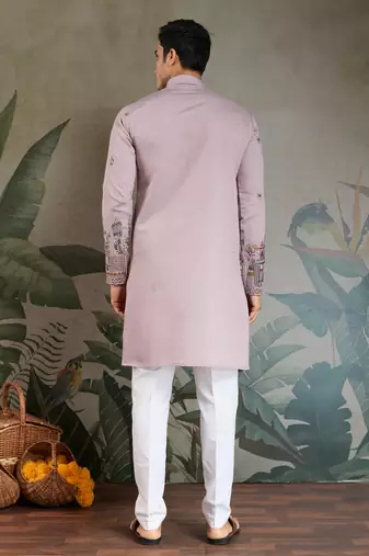 Dusty pink viscose silk threads & sequance embroidered work kurta with dupatta