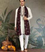 White viscose rayon threads & sequance embroidered work kurta with dupatta