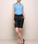 Blue sleeveless georgette shirt