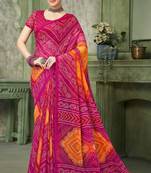 Pink bandhani printed borderless saree with unstitch blouse