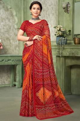 Maroon bandhani printed borderless saree with unstitch blouse 1