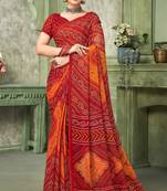 Maroon bandhani printed borderless saree with unstitch blouse