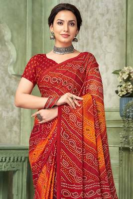 Maroon bandhani printed borderless saree with unstitch blouse 3