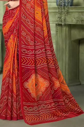 Maroon bandhani printed borderless saree with unstitch blouse