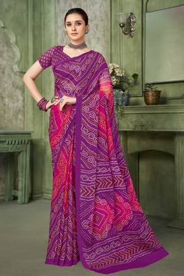 Purple bandhani printed borderless saree with unstitch blouse 1
