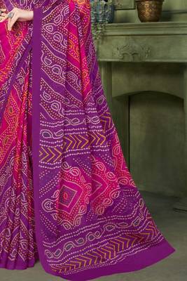 Purple bandhani printed borderless saree with unstitch blouse 4