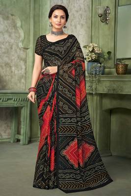 Black bandhani printed borderless saree with unstitch blouse 1
