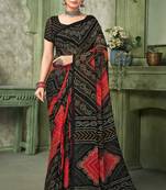 Black bandhani printed borderless saree with unstitch blouse