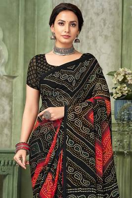 Black bandhani printed borderless saree with unstitch blouse 3