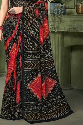 Black bandhani printed borderless saree with unstitch blouse 4