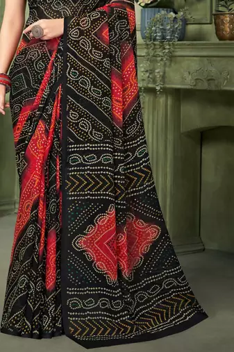Black bandhani printed borderless saree with unstitch blouse