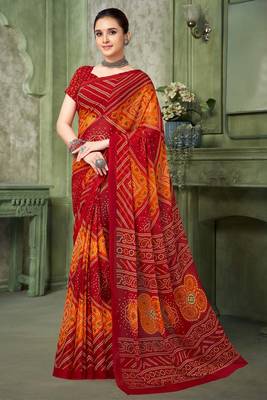 Maroon bandhani printed borderless saree with unstitch blouse 1