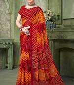 Maroon bandhani printed borderless saree with unstitch blouse