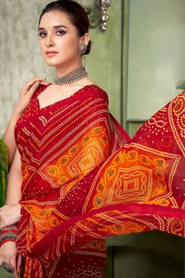 Maroon bandhani printed borderless saree with unstitch blouse 3