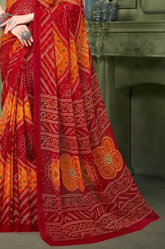 Maroon bandhani printed borderless saree with unstitch blouse