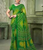 Green bandhani printed borderless saree with unstitch blouse