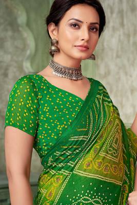Green bandhani printed borderless saree with unstitch blouse 3
