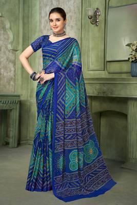 Blue bandhani printed borderless saree with unstitch blouse 1