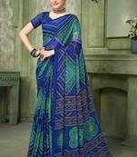 Blue bandhani printed borderless saree with unstitch blouse
