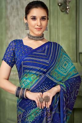 Blue bandhani printed borderless saree with unstitch blouse 2