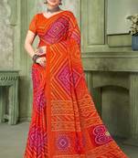 Orange bandhani printed borderless saree with unstitch blouse