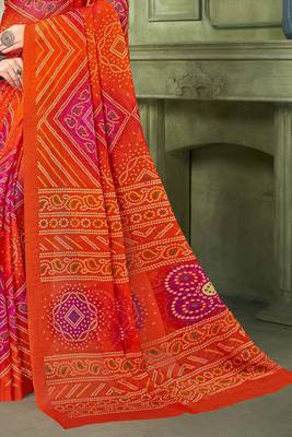 Orange bandhani printed borderless saree with unstitch blouse 4
